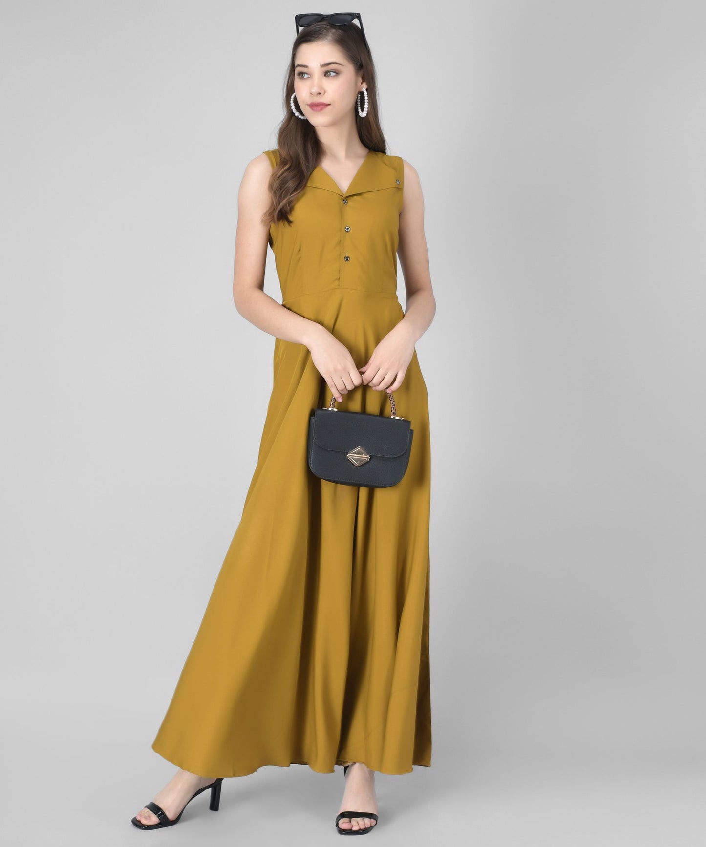 women crepe fit and flary dress