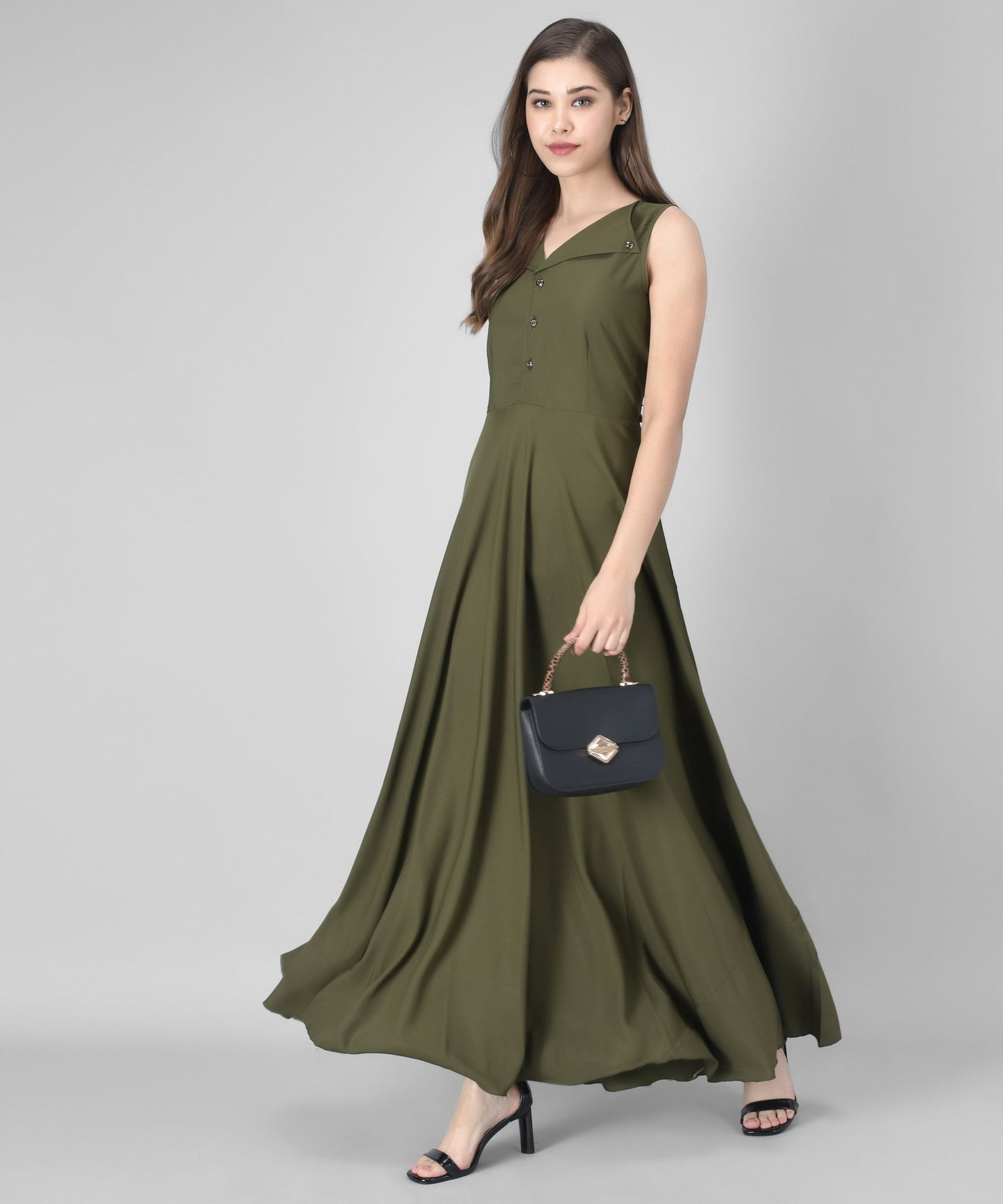 women crepe fit and flary dress