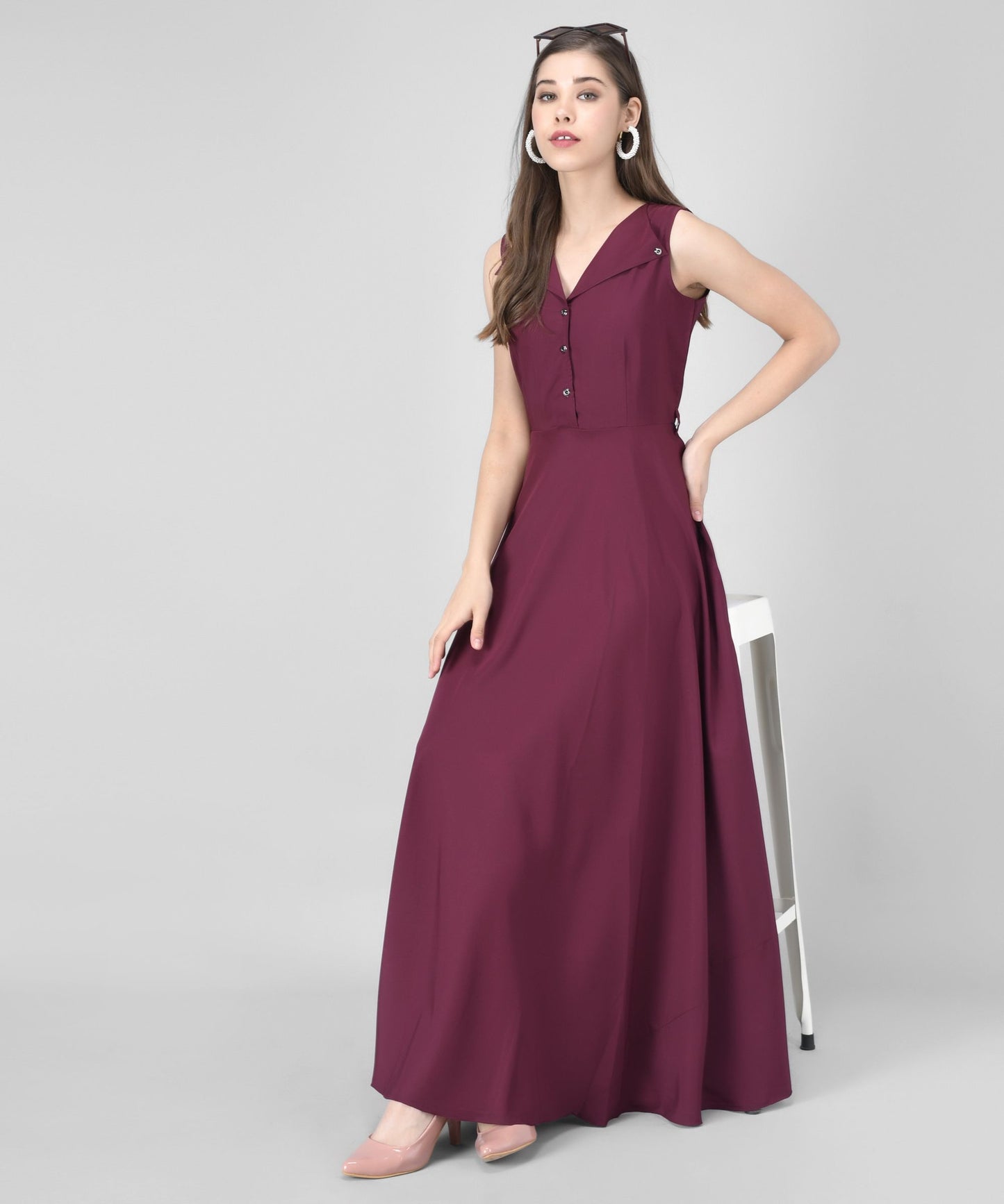 women crepe fit and flary dress