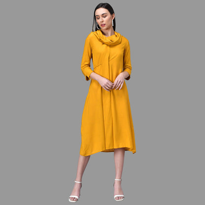 Light Blue Cowl Neck Midi Dress with Tie-Up Belt RUDRAAKSHA