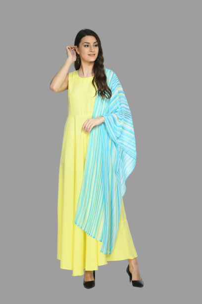 Rudraaksha women stylish and trendy crepe maxi dress with duptta RUDRAAKSHA