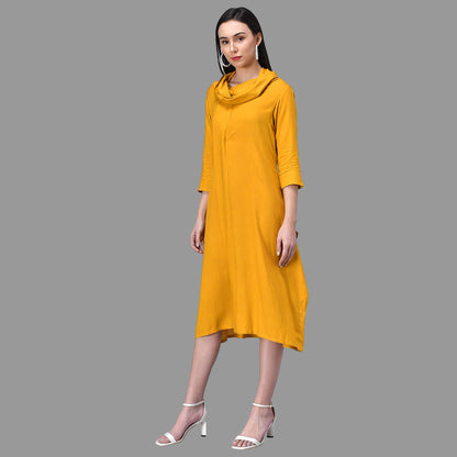 Light Blue Cowl Neck Midi Dress with Tie-Up Belt RUDRAAKSHA