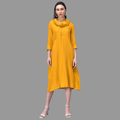 Light Blue Cowl Neck Midi Dress with Tie-Up Belt RUDRAAKSHA