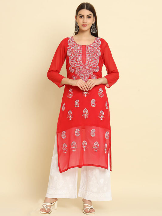 Rudraaksha Lucknowi Chikankari Ethnic Wear  Georgette Kurti Embroidery Work with Inner